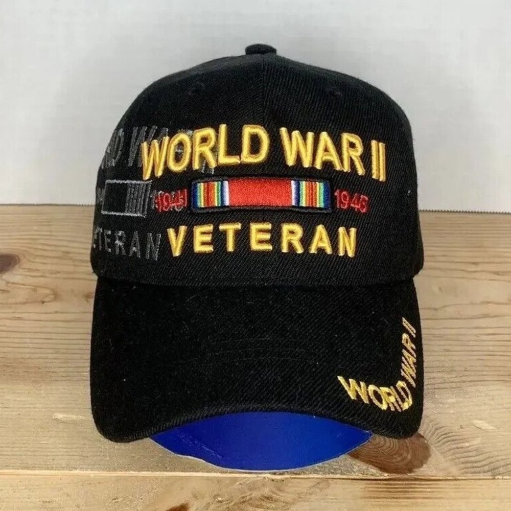 US Warriors World War II Veteran Black Embroidered Baseball Hat Cap Adjustable
